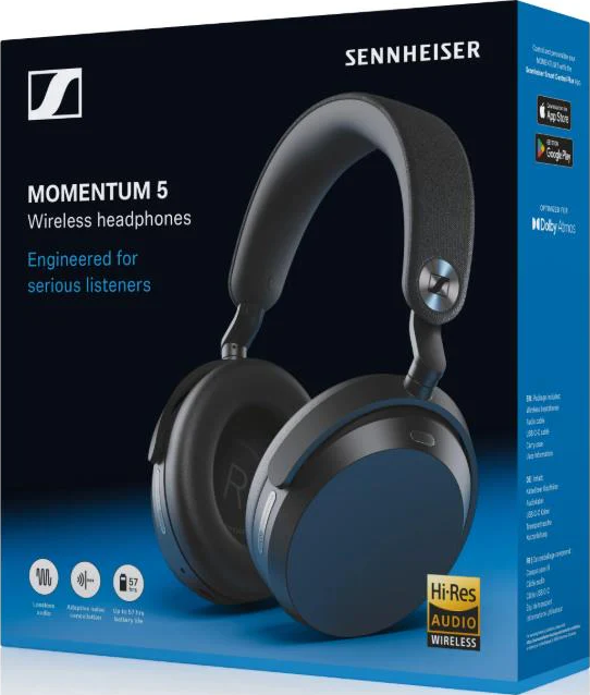 Scatola cuffie wireless Sennheiser Momentum 5 con logo Hi-Res Audio.