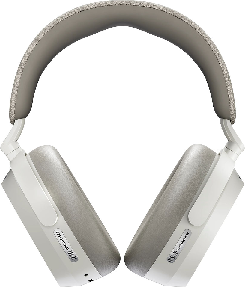 Cuffie bianche con archetto grigio, logo Sennheiser sul lato.