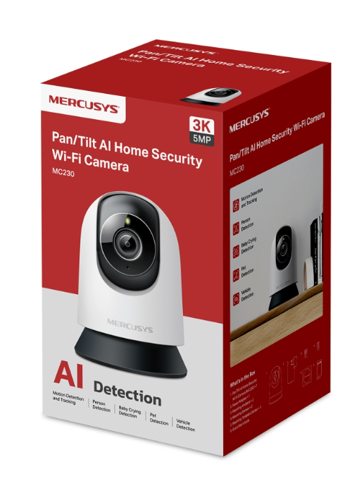 Pudełko kamery Wi-Fi MERCUSYS Pan/Tilt AI do domu MC230. 3K 5MP.