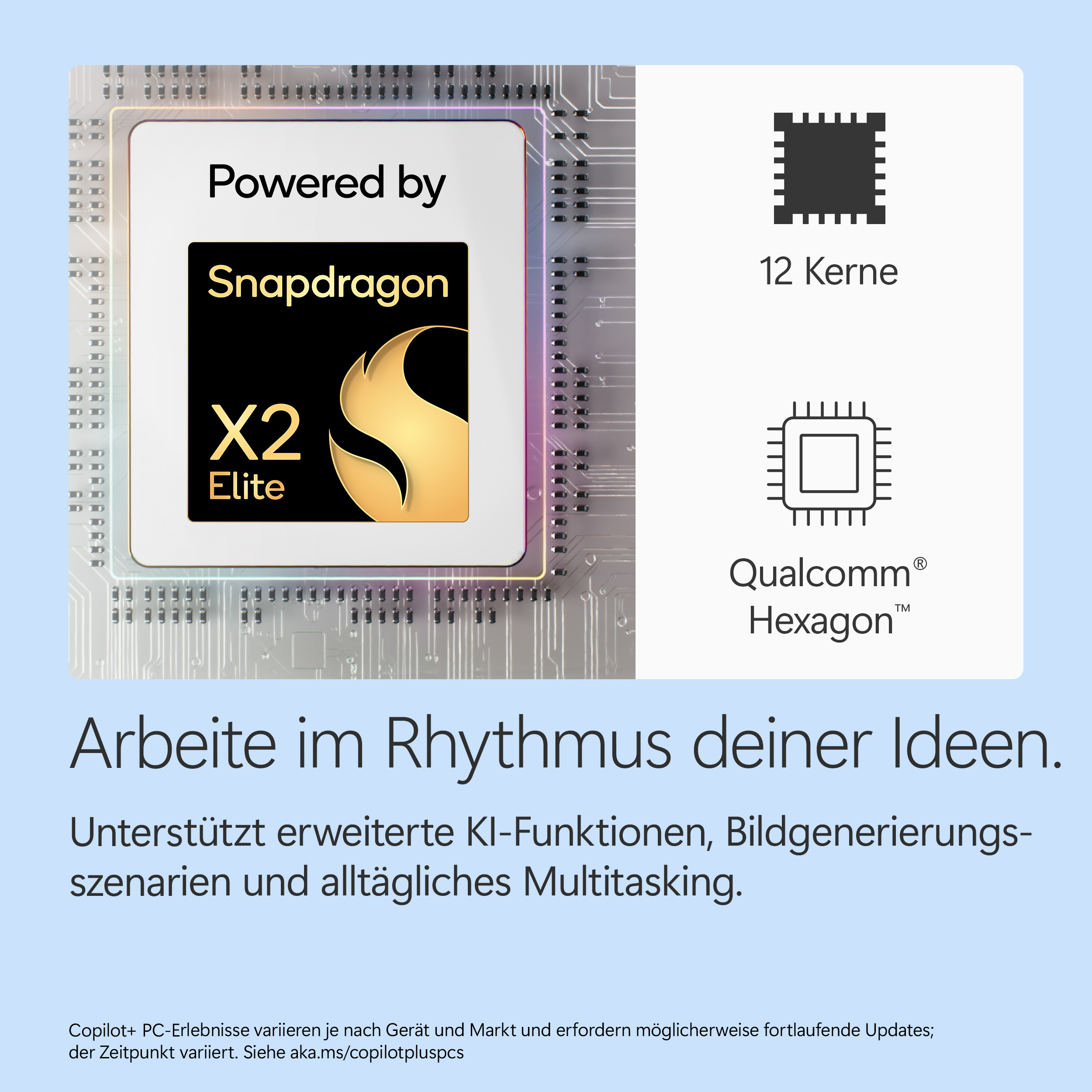 Qualcomm Snapdragon X2 Elite Chip mit 12 Kernen und Hexagon-Technologie.