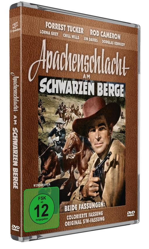 DVD-Hülle: Westernfilm "Apachenschlacht am Schwarzen Berge" mit Schauspielern.