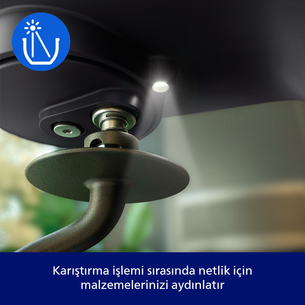 Küçük bir LED spot, fanın altındaki alanı aydınlatır.