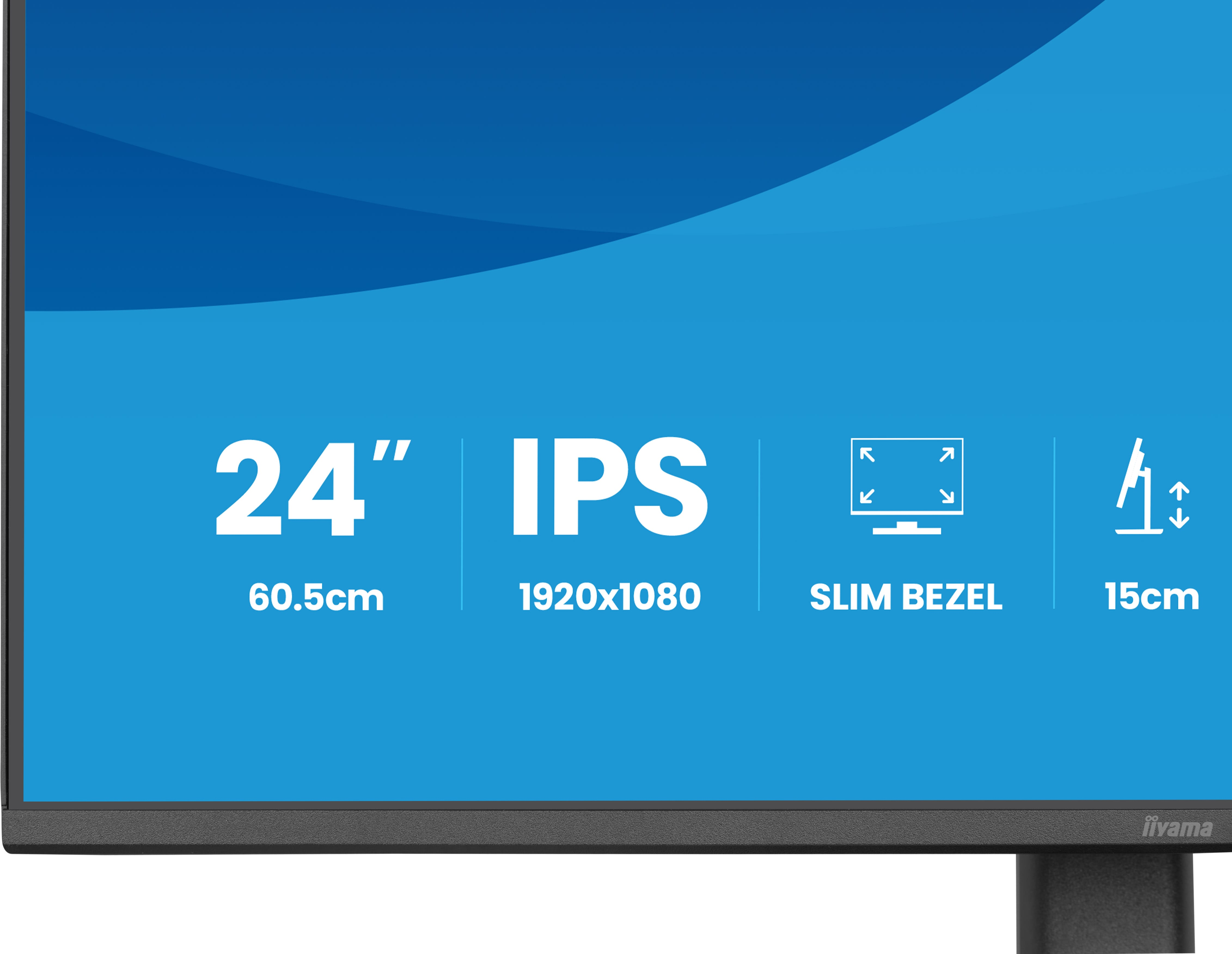 24-Zoll-IPS-Monitor mit 1920x1080, schlankem Rahmen und 15cm Fuß.