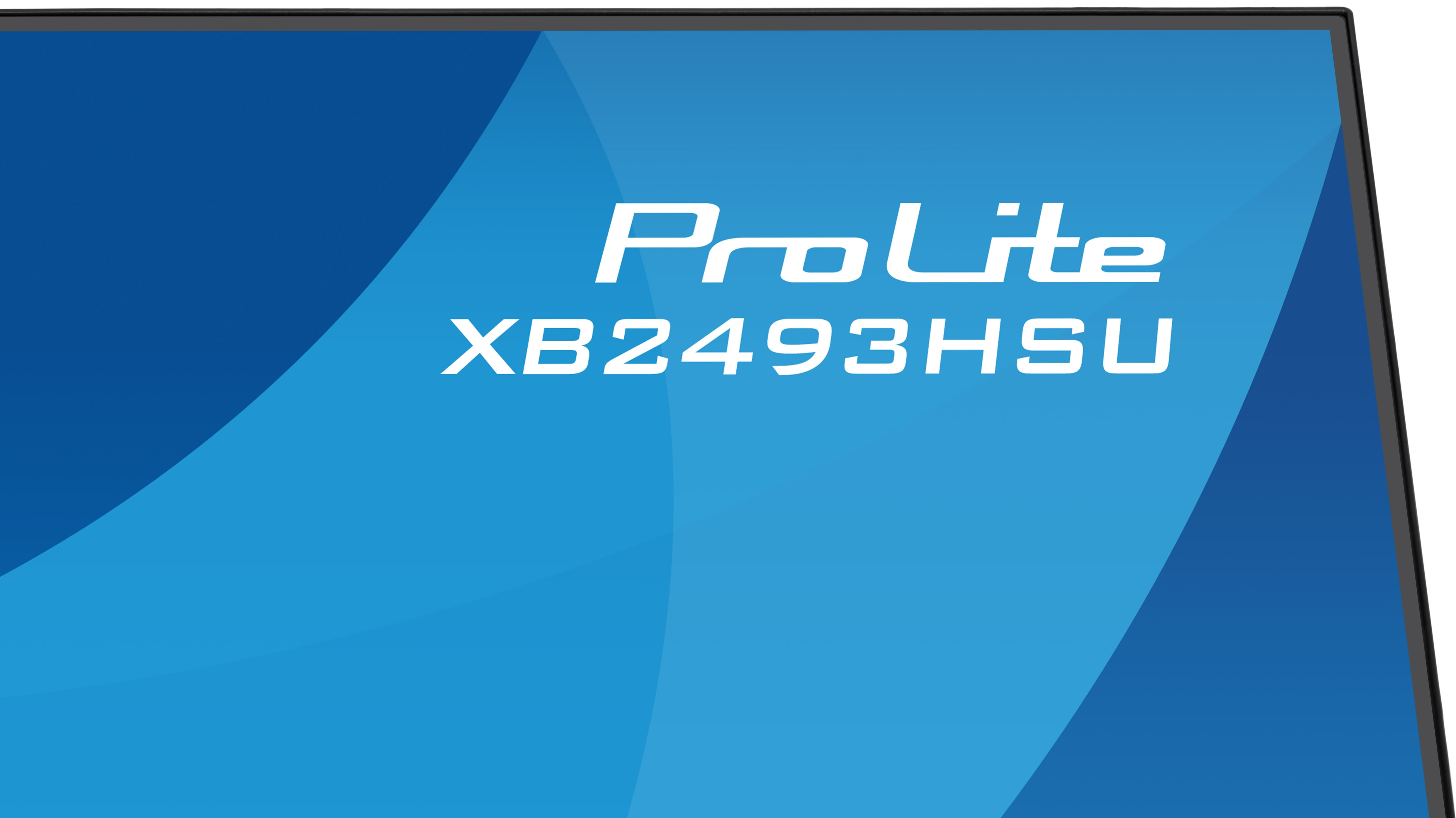 Ein Monitorbildschirm mit blauem Hintergrund und weißer Schrift: ProLite XB2493HSU.
