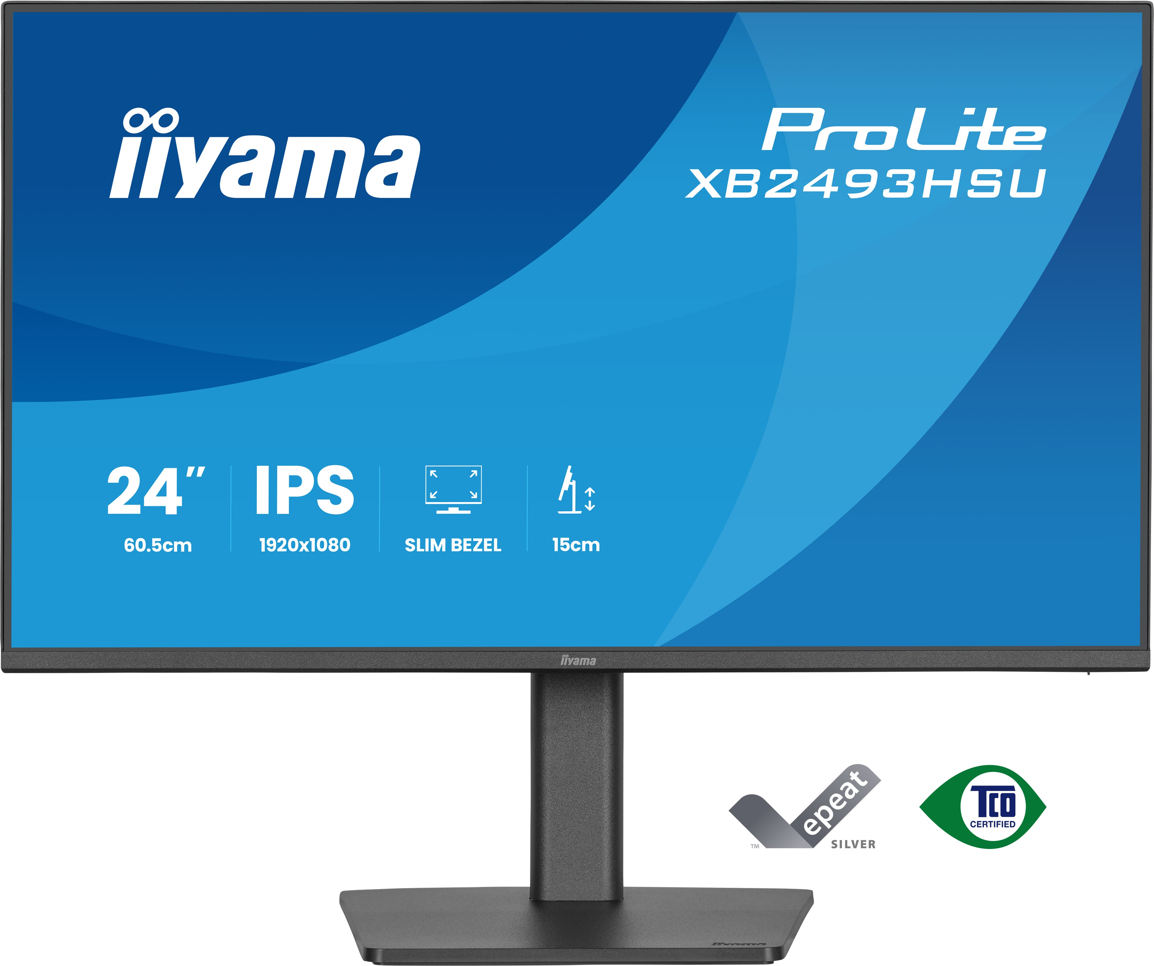 Ein schwarzer iiyama ProLite Monitor mit 24 Zoll IPS-Display, 1920x1080 Auflösung.