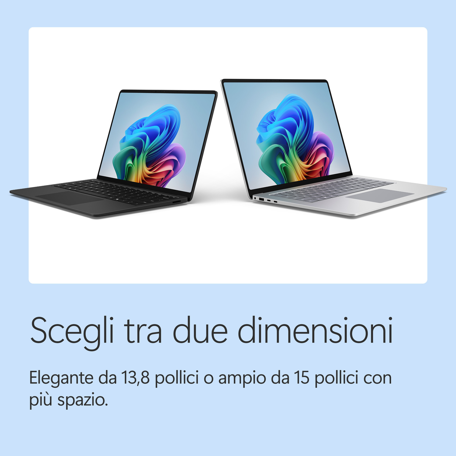 Due laptop uno accanto all'altro, uno nero, uno argento, con sfondi colorati.