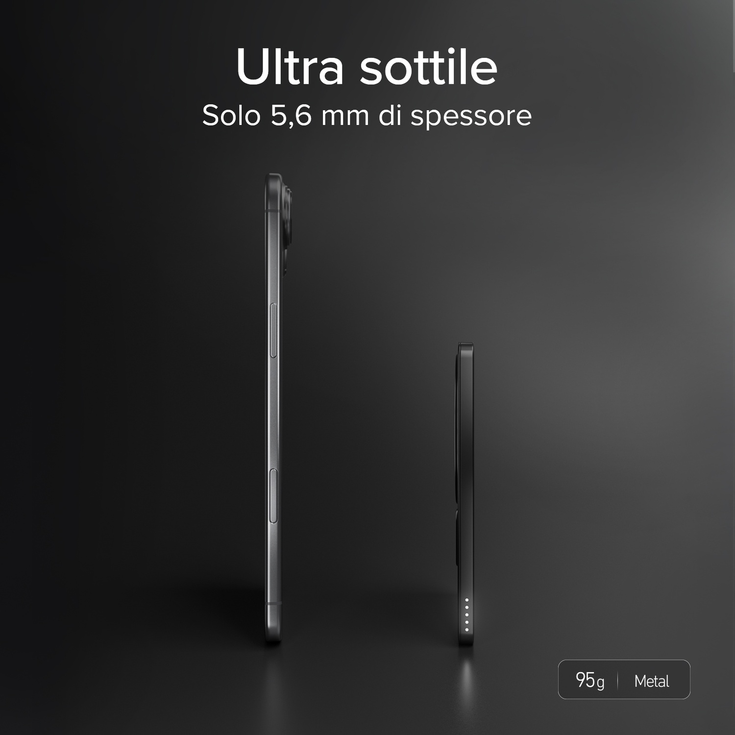 Due smartphone sottili, uno argento, uno nero, su sfondo scuro.
