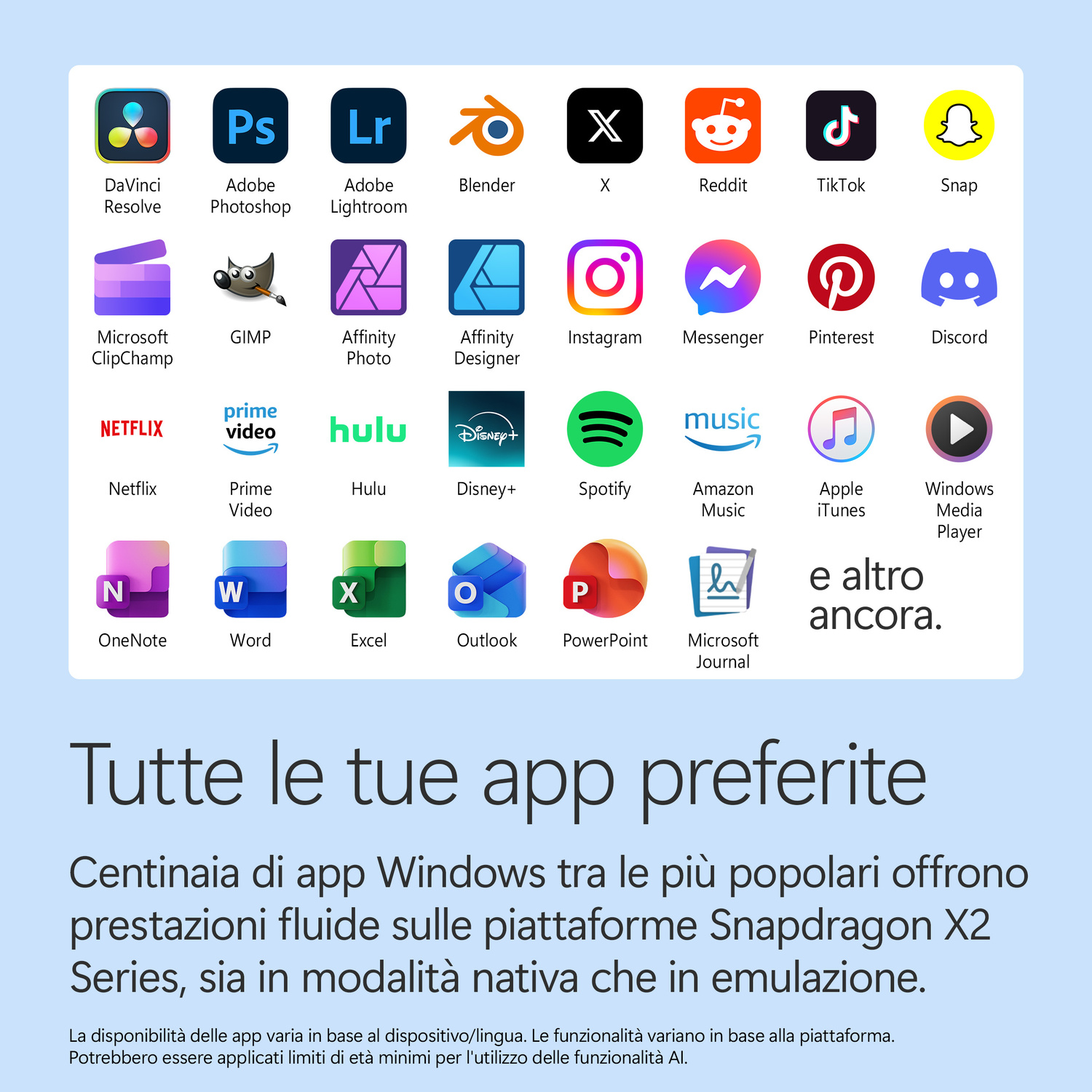 Loghi di app Windows tra cui Photoshop, TikTok, Netflix, Spotify, Discord e altro.