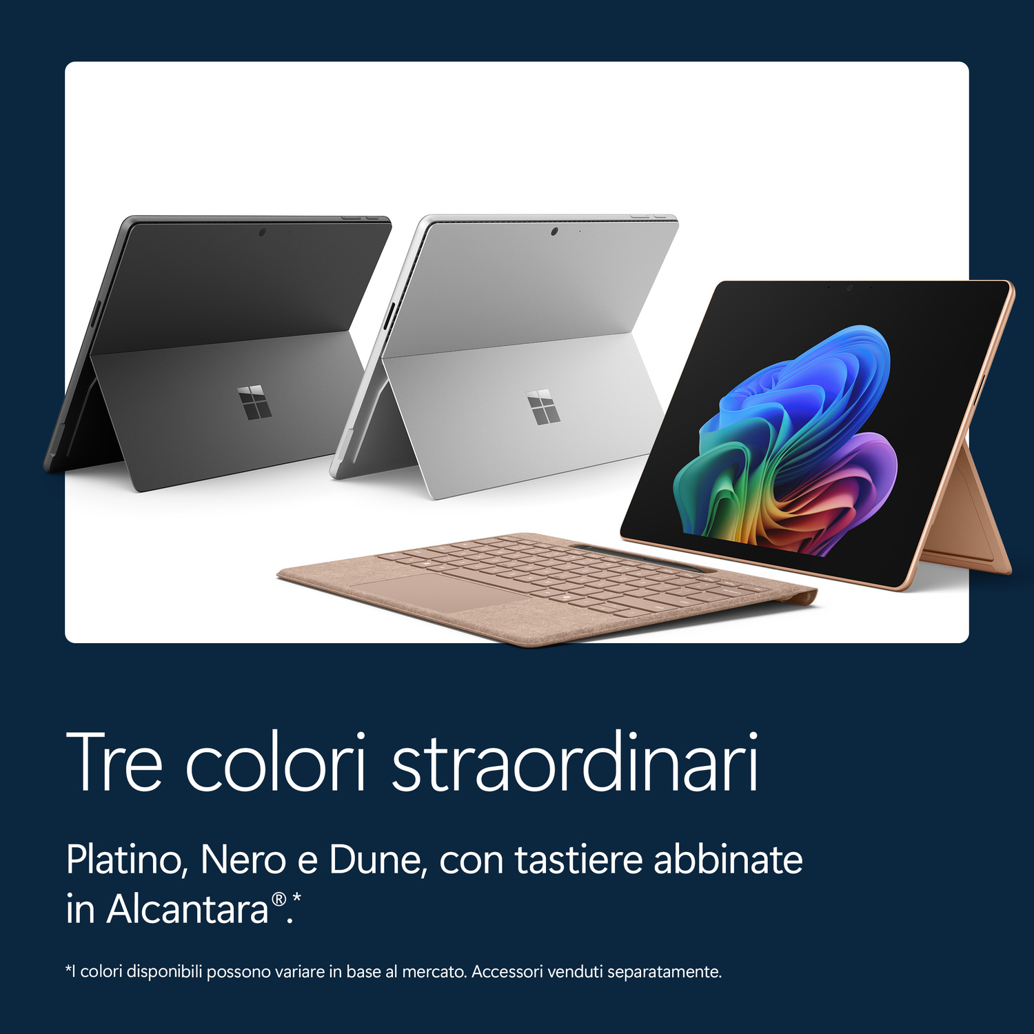 Tre laptop neri, argentati e beige, uno con schermo colorato.