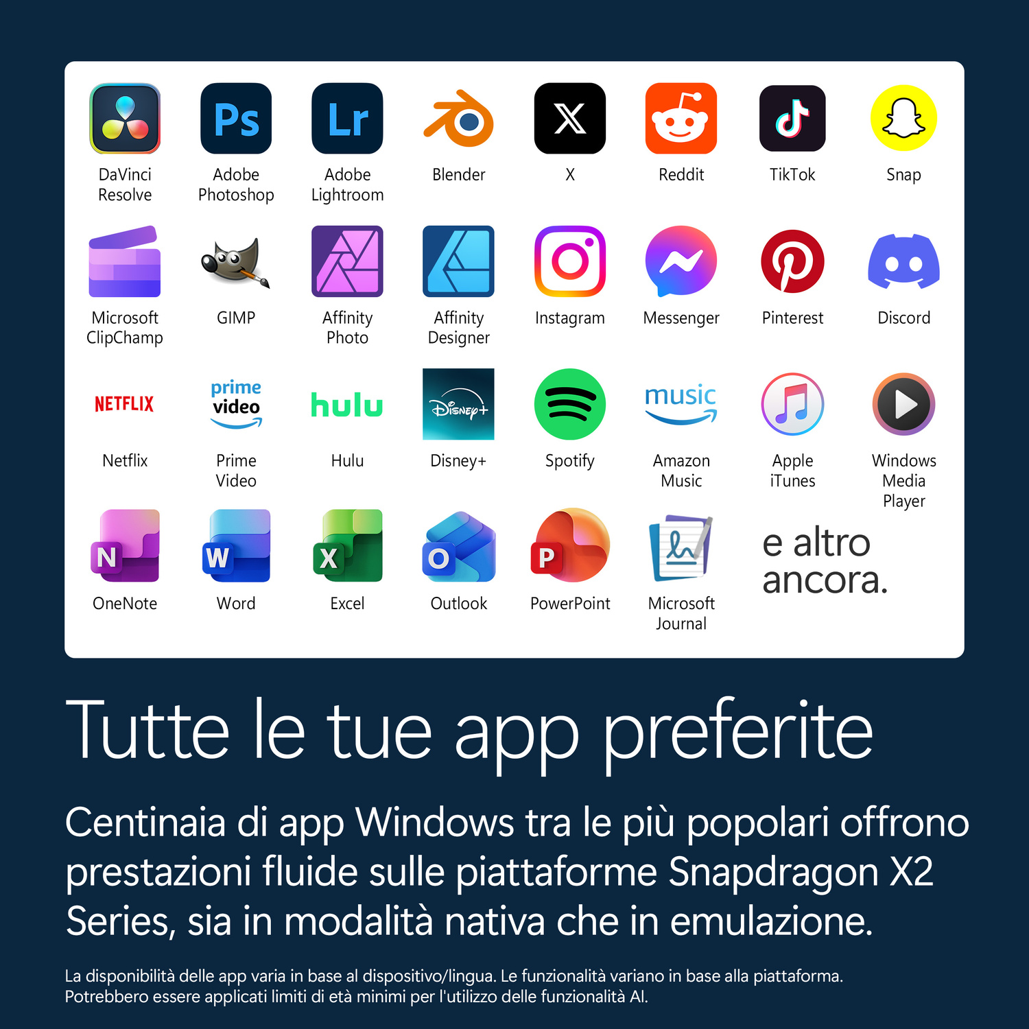 Icone app per DaVinci Resolve, Photoshop, Lightroom, Blender, X, Reddit, TikTok, Snap, GIMP, Affinity, Instagram, Messenger, Pinterest, Discord.