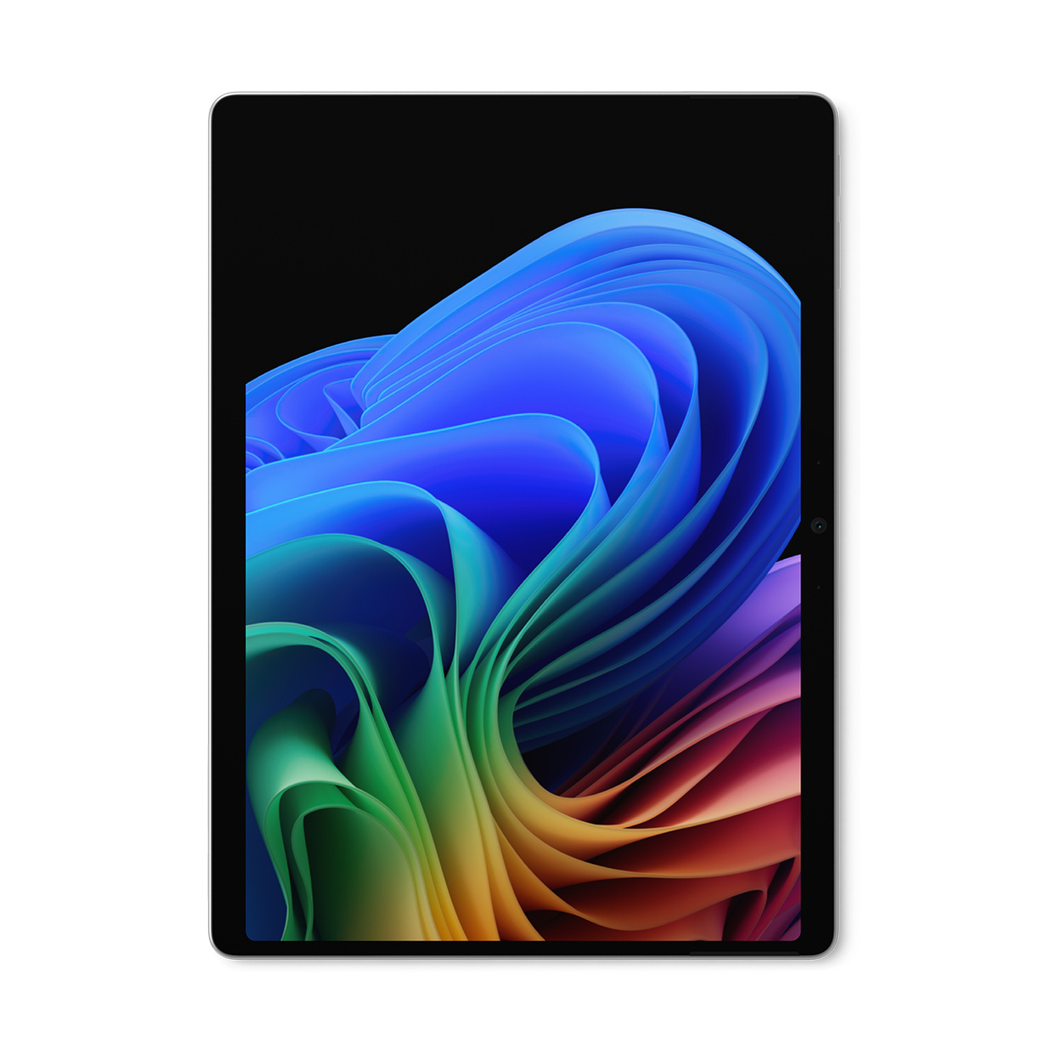 Un tablet che visualizza uno sfondo astratto e colorato di strati sovrapposti.