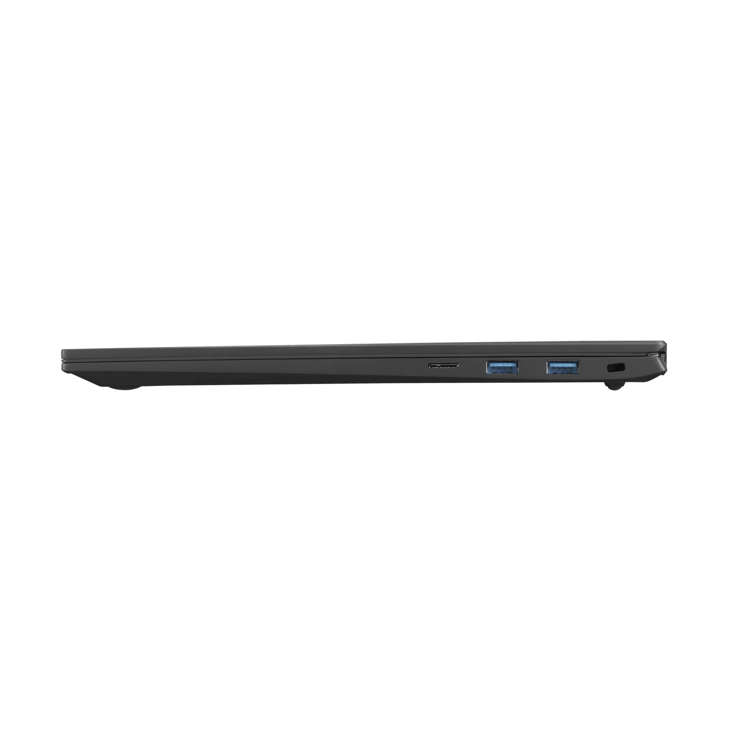 Lato di un laptop nero con due porte USB e una porta HDMI.