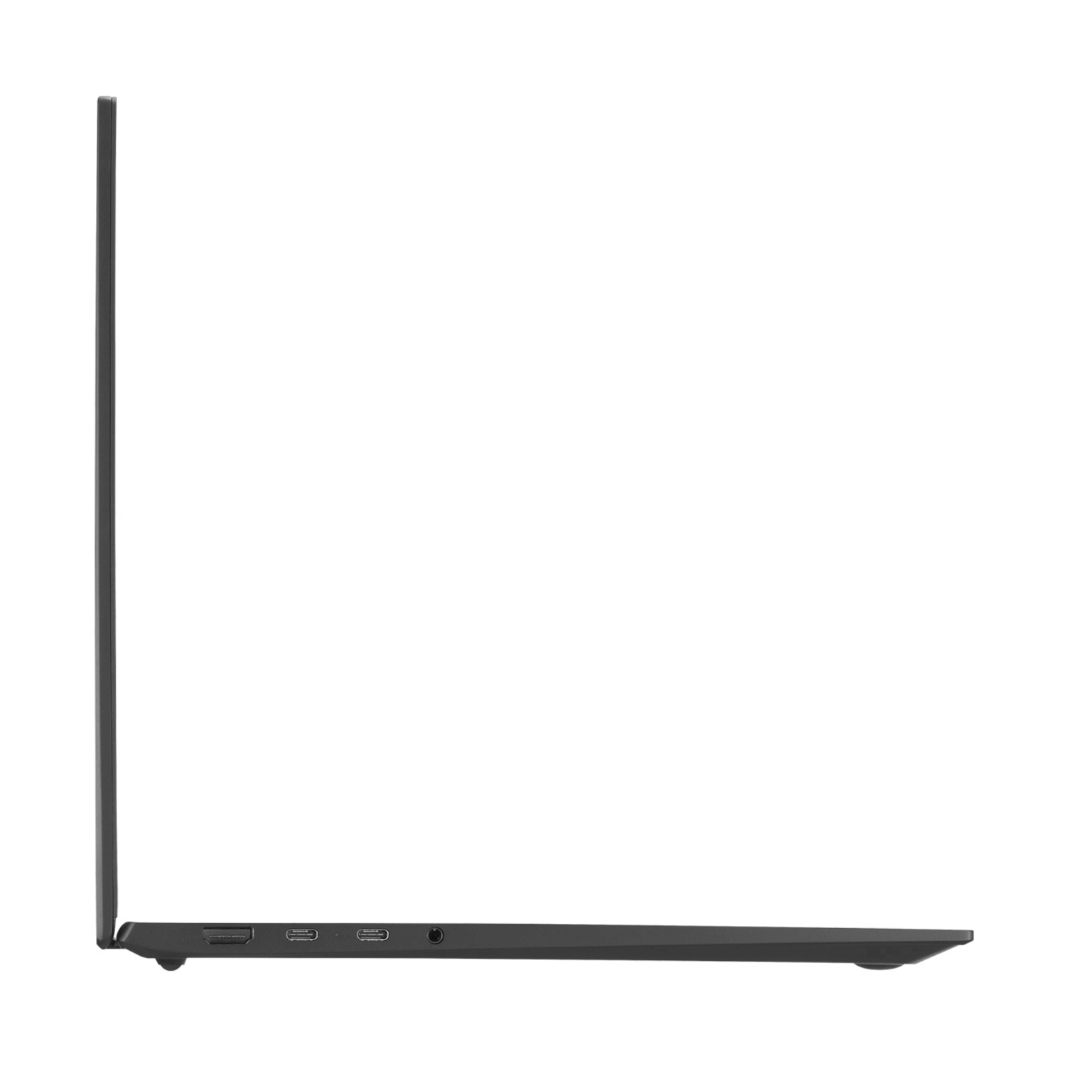 Vista laterale di un laptop nero con porte visibili sul lato.
