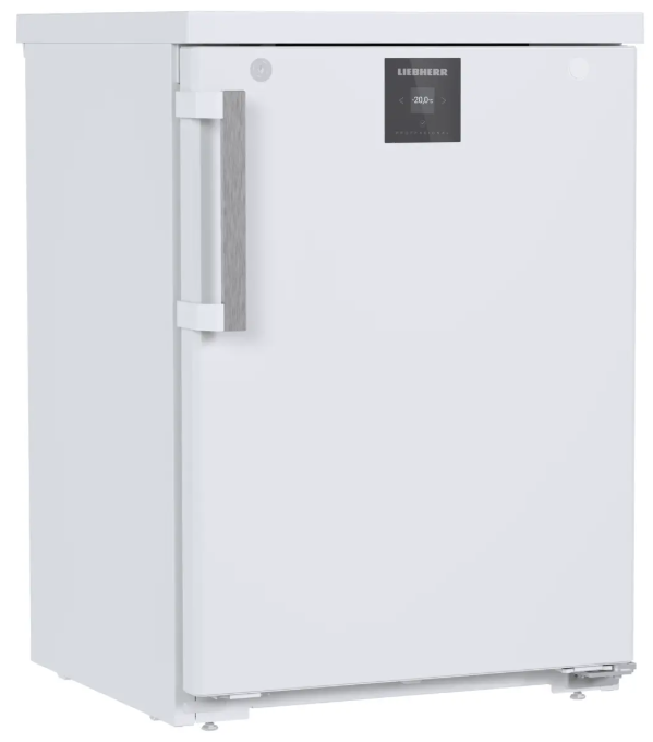 Weier Liebherr Gefrierschrank mit Metallgriff und digitalem Display.