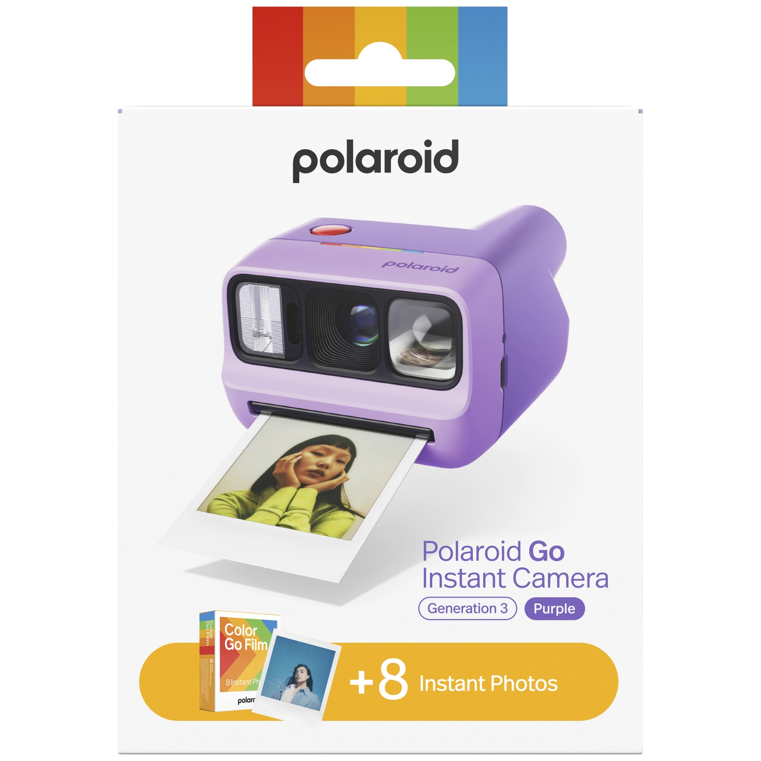 Appareil photo instantané Polaroid Go violet avec photos instantanées et pack de film.