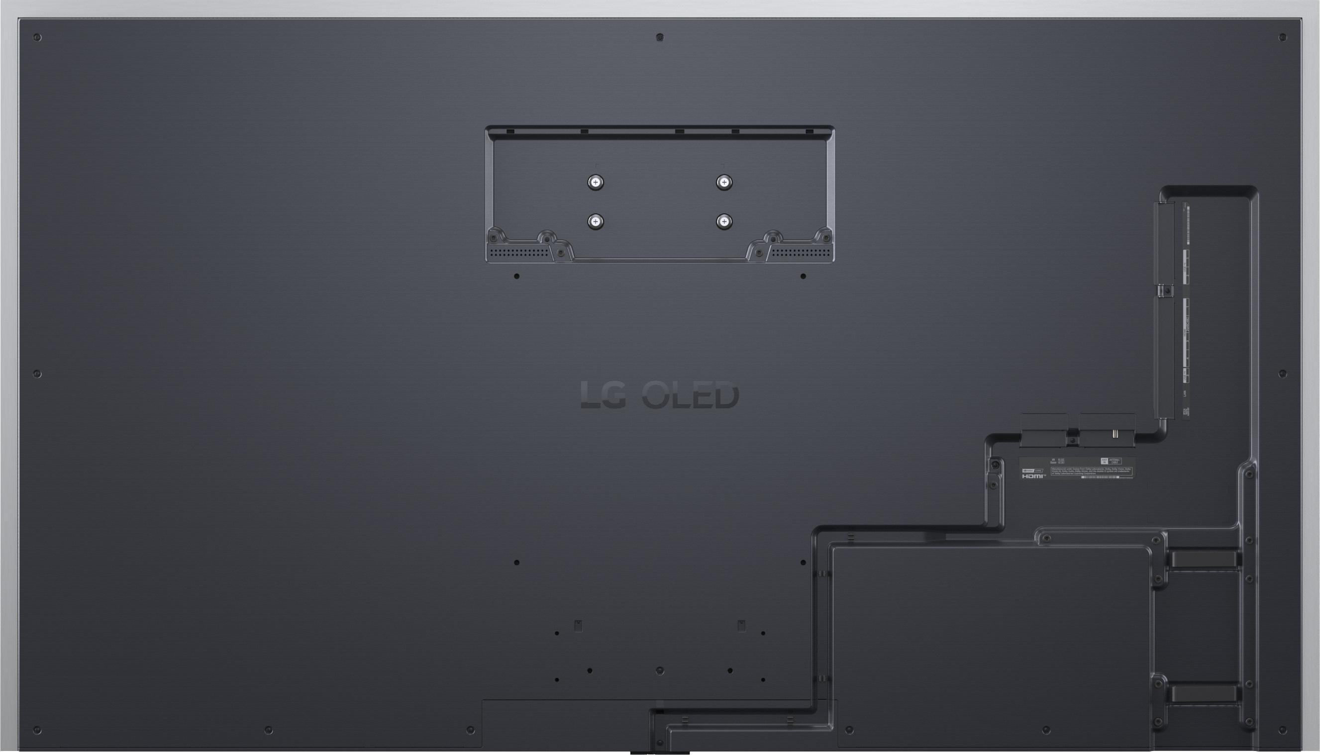 Rückseite eines LG OLED Fernsehers mit Anschlüssen und VESA-Montagepunkten.