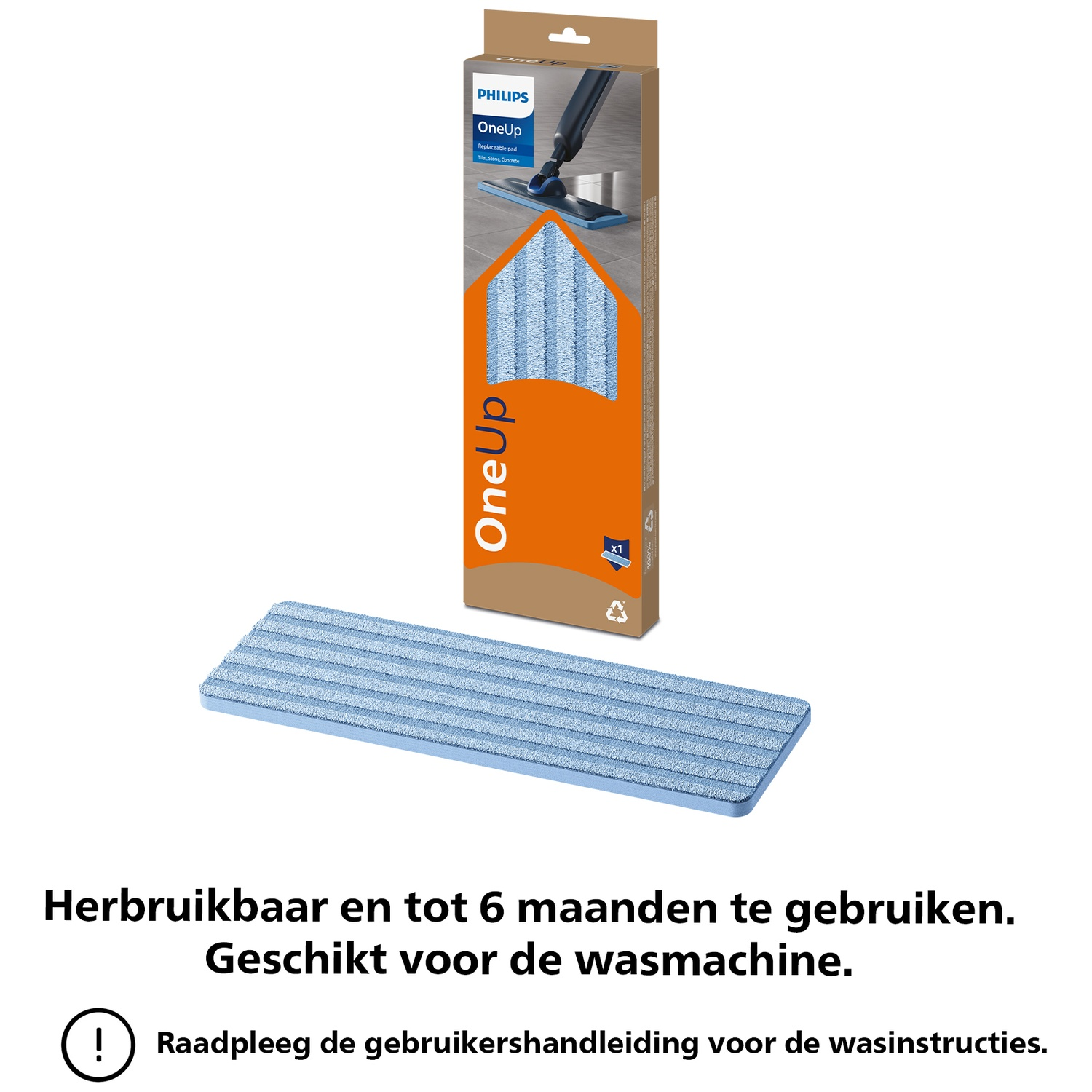 Serpillière Philips OneUp, bleue, avec emballage et instructions.