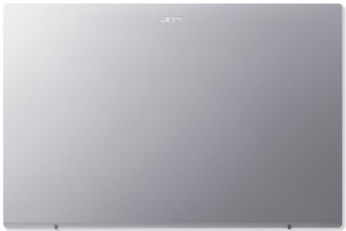 Zárt ezüst Acer laptop fehér háttéren.
