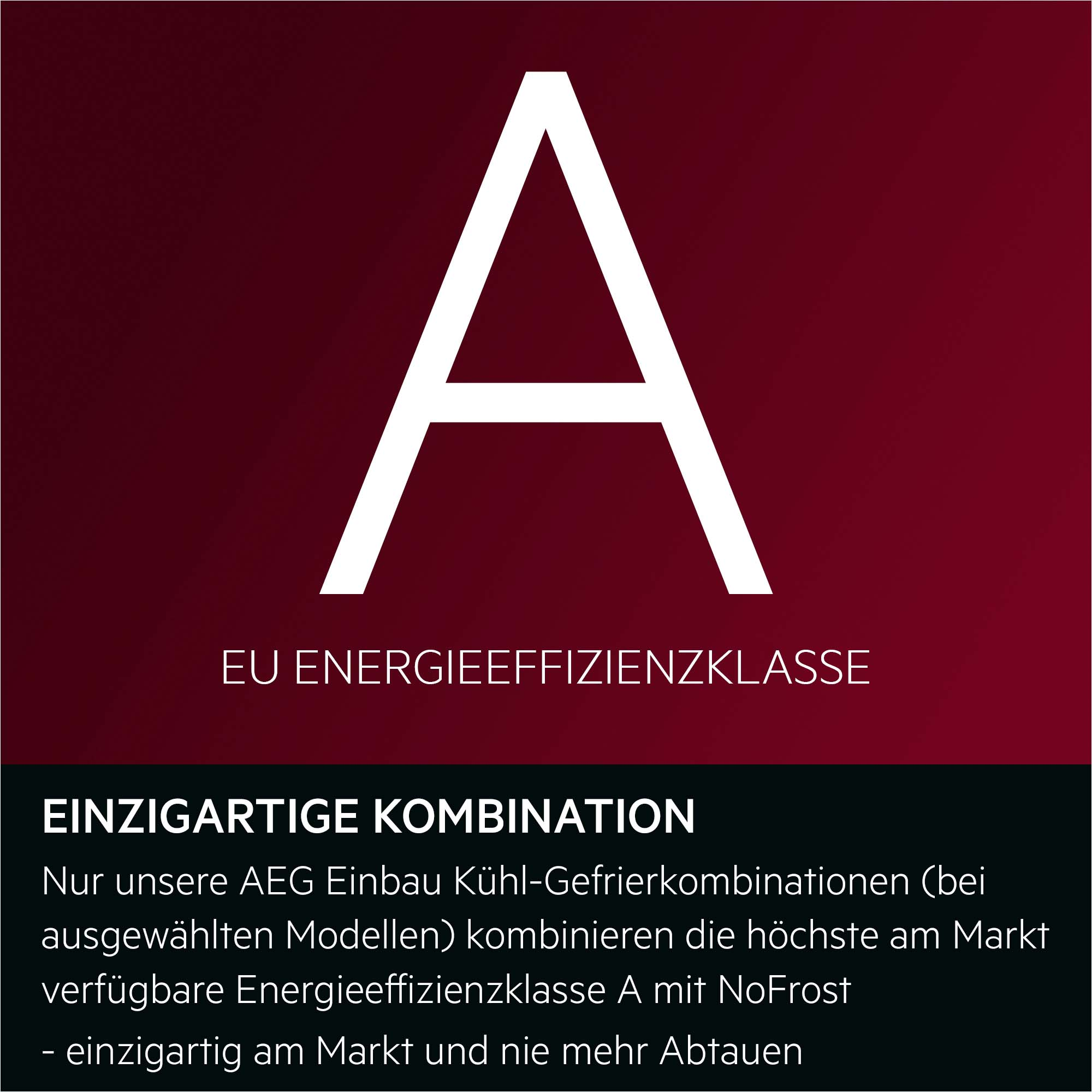 Großer weißer Buchstabe A über Text zu Energieeffizienzklasse A.