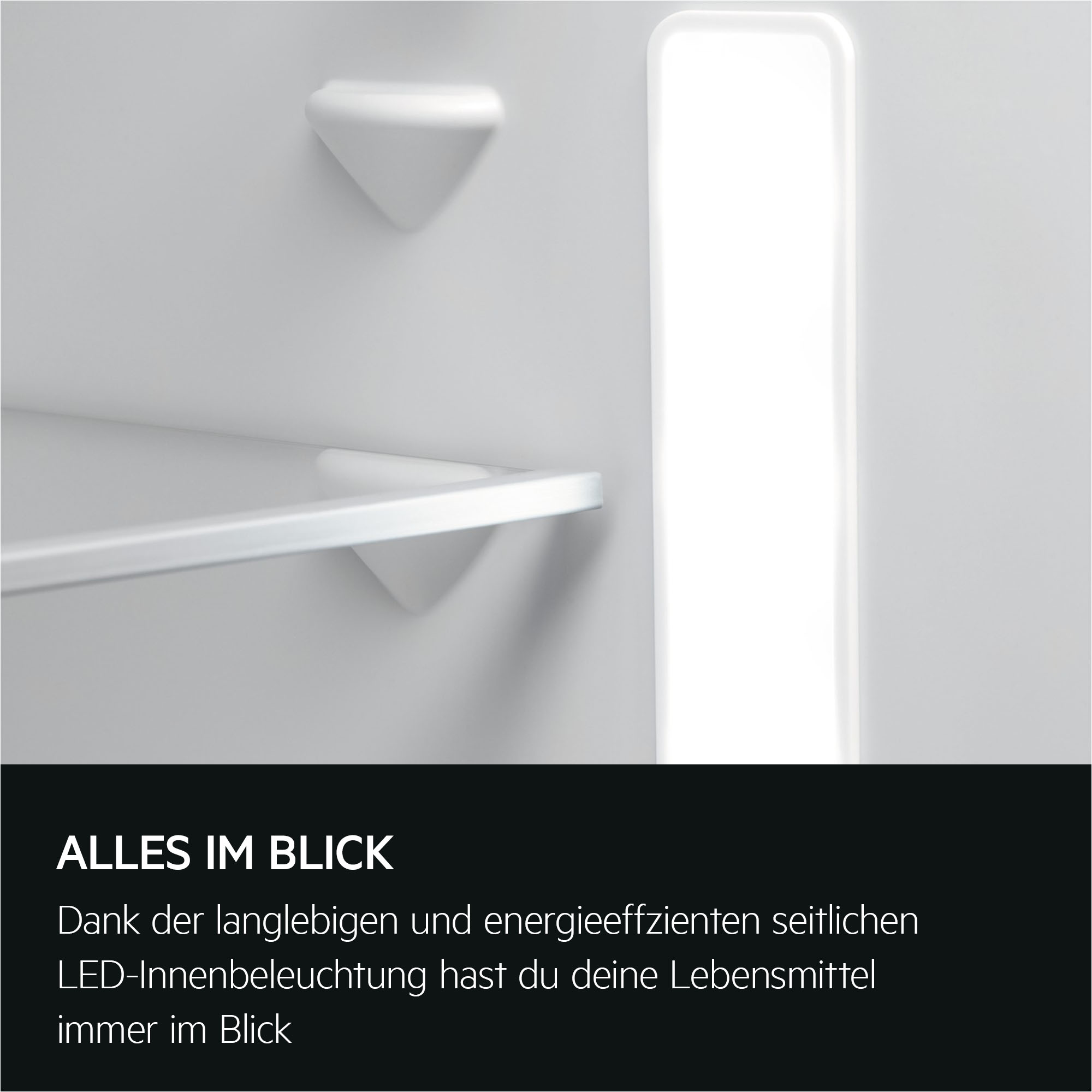 Ein Kühlschrankregal mit seitlicher LED-Beleuchtung.