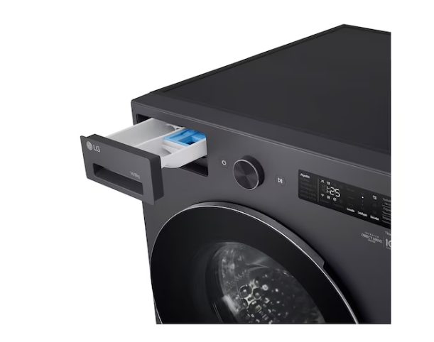 Koyu renk LG çamaşır makinesi deterjan çekmecesi dışarıda.