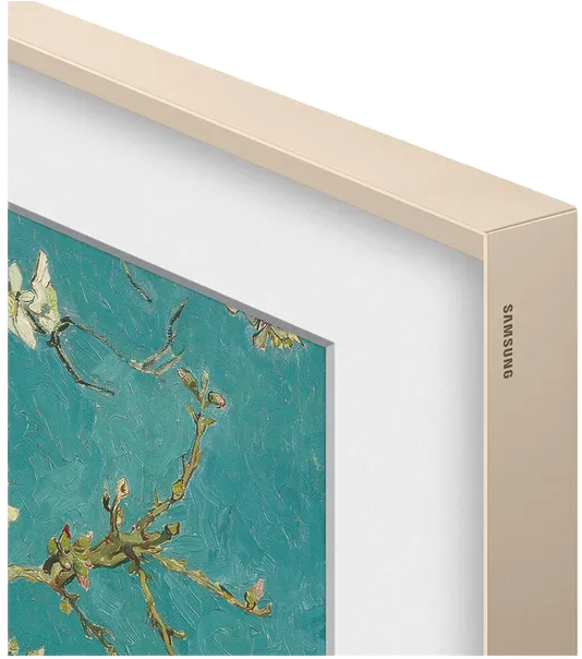 Ein Samsung Fernseher zeigt Van Goghs Mandelblüte auf blauem Grund.