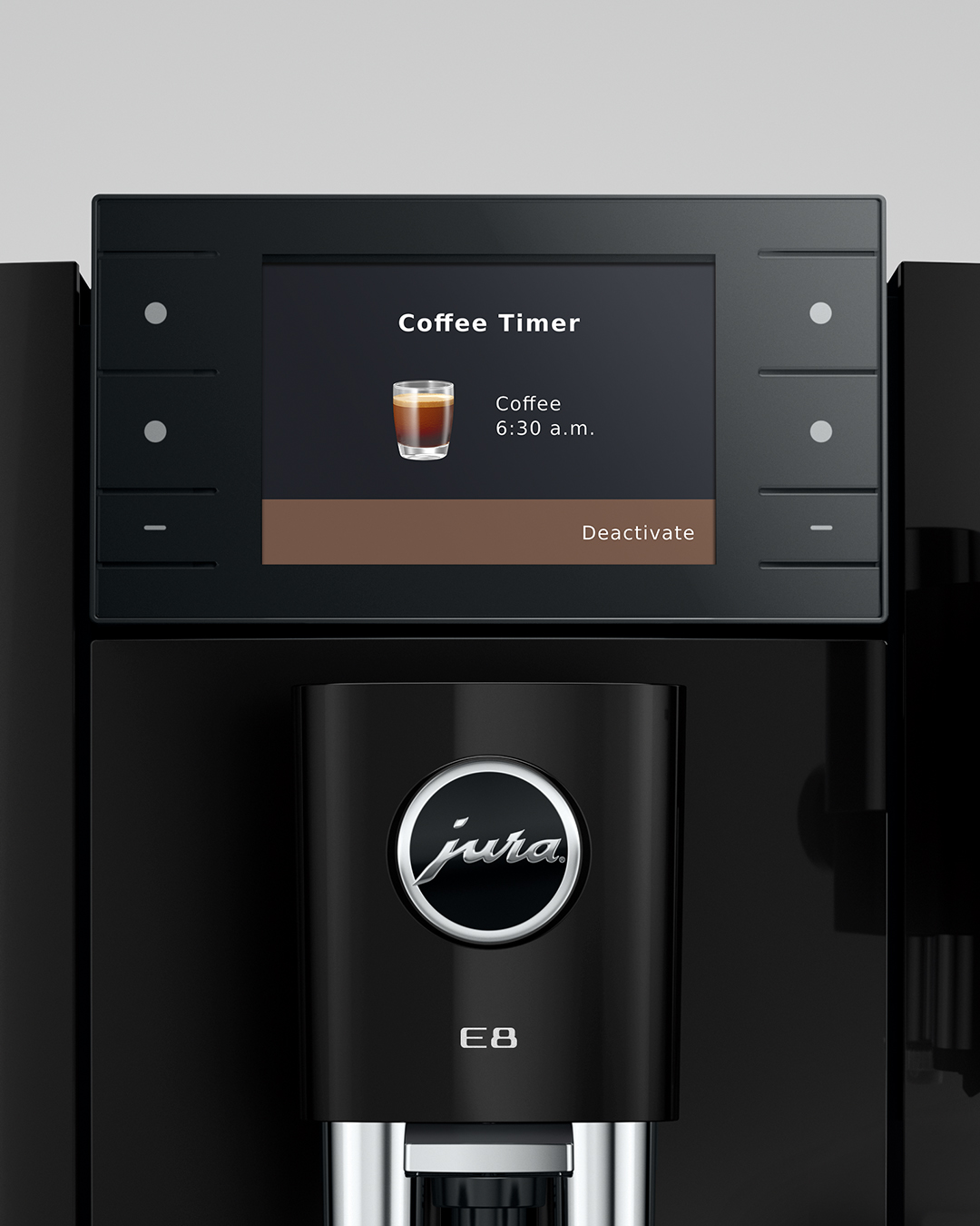 Fekete kávéfőzőgép "Coffee Timer" kijelzéssel és 6:30-as időponttal.