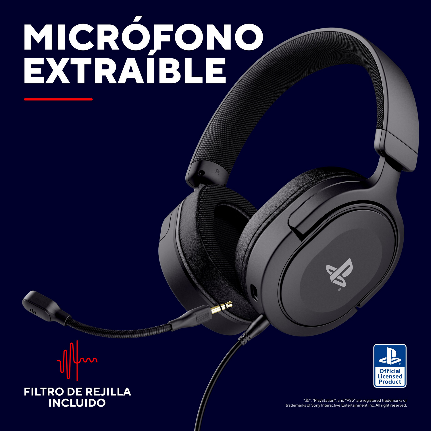 Auriculares negros con micrófono extraíble y logo de PlayStation.