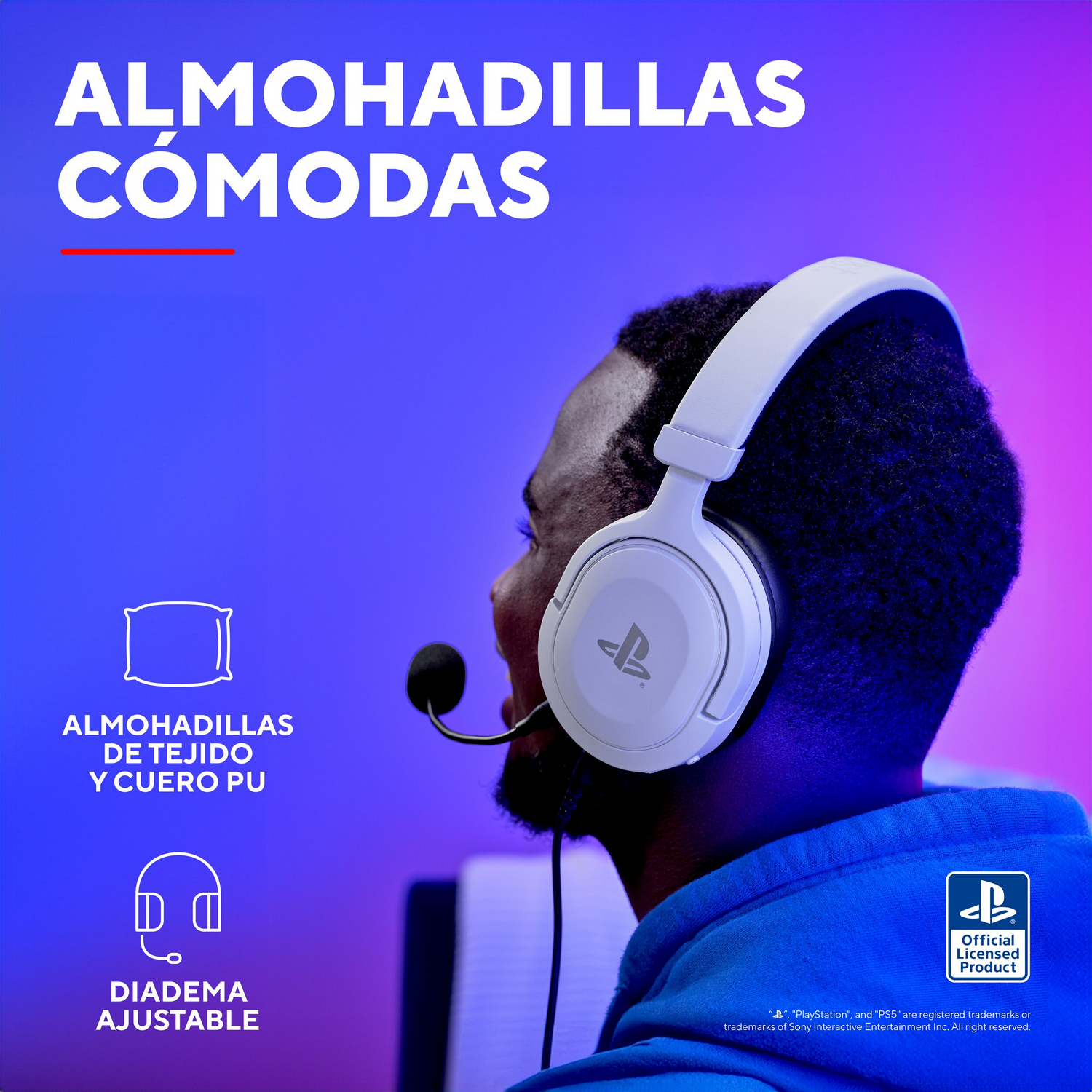 Hombre con auriculares blancos y micrófono, puestos en la cabeza.