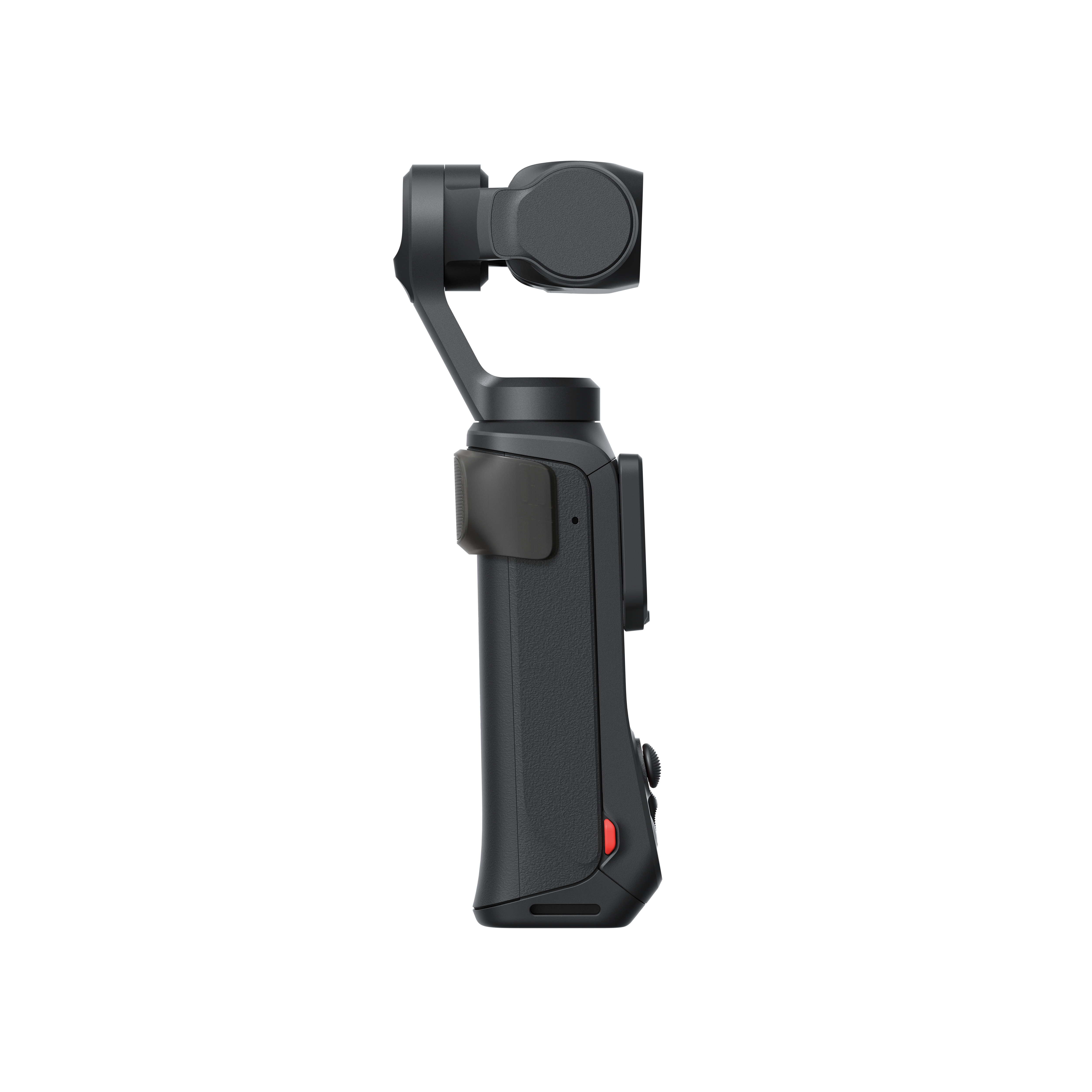 Ein schwarzer Gimbal für ein Smartphone mit Griff und Bedienelementen.