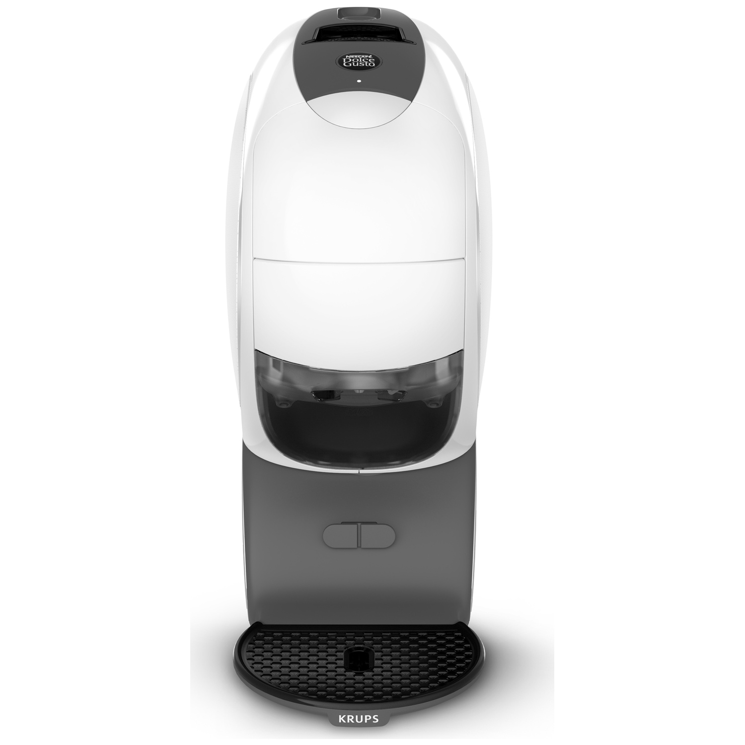 A white and gray Dolce Gusto coffee machine with a drip tray.