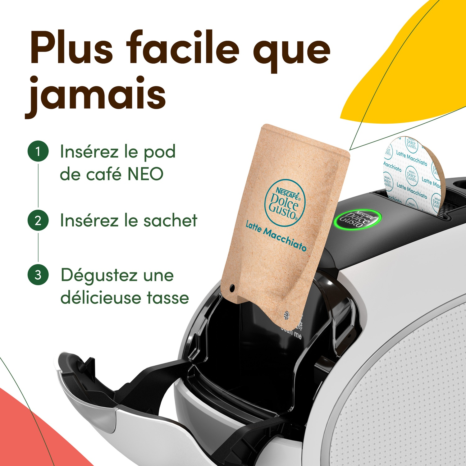 Machine à café avec capsule et sachet Latte Macchiato. Préparation facile.