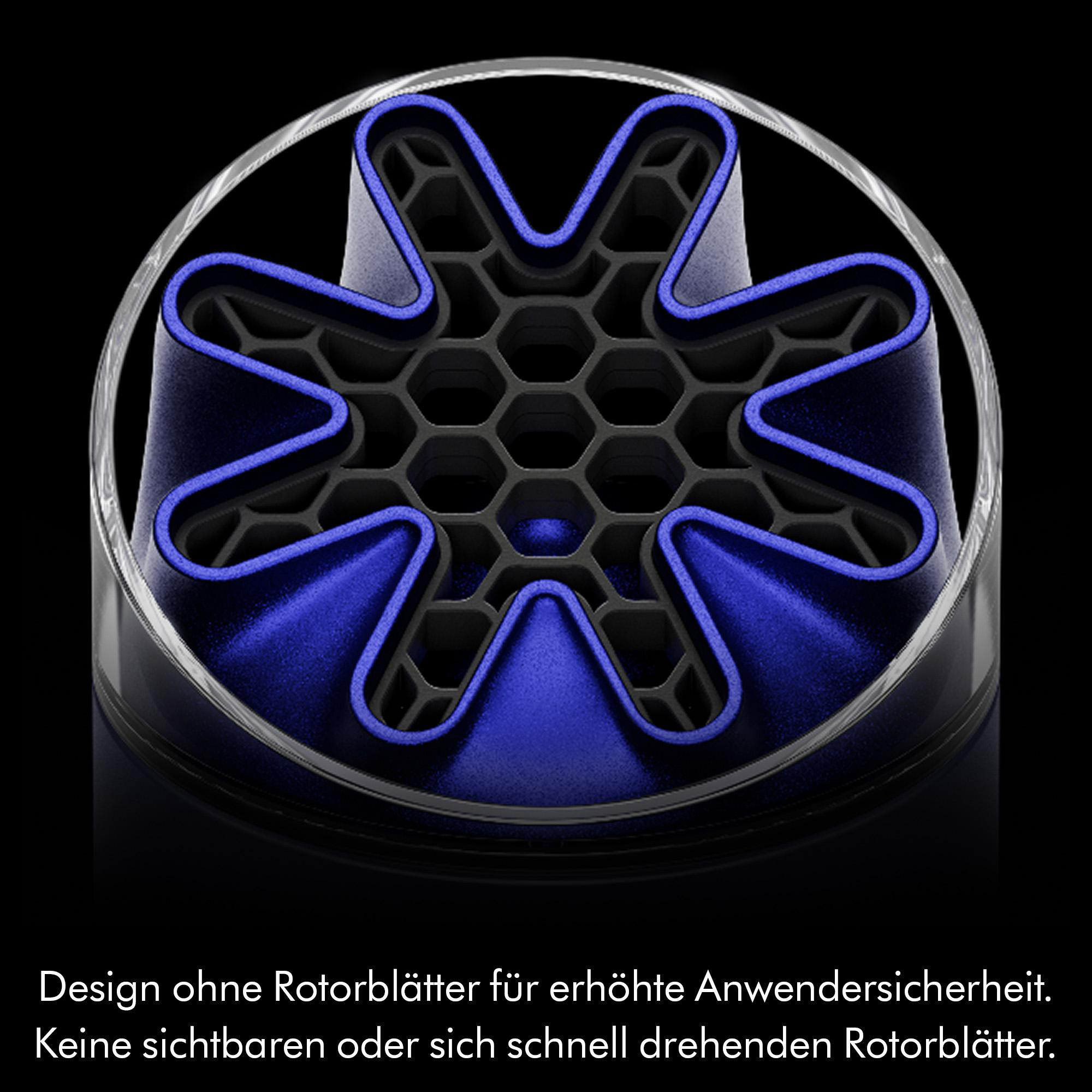 Ein blaues, sternförmiges Element mit schwarzem Wabengitter-Design.