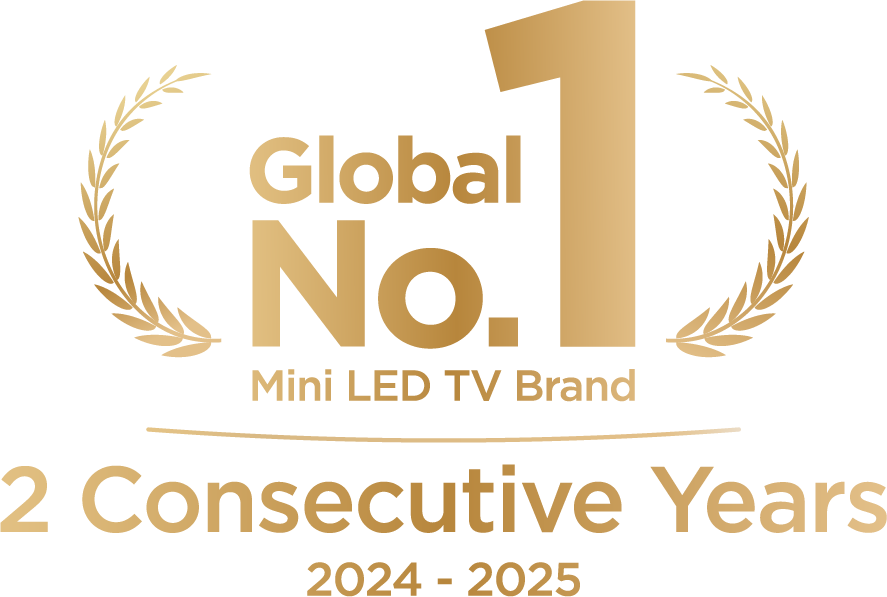 Arany díj: Globális 1. számú Mini LED TV márka, 2 egymást követő év.