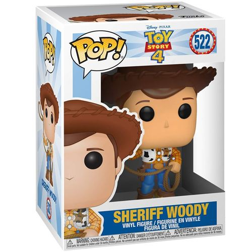 Figura de vinilo Funko Pop! de Sheriff Woody de Toy Story 4 en su caja.