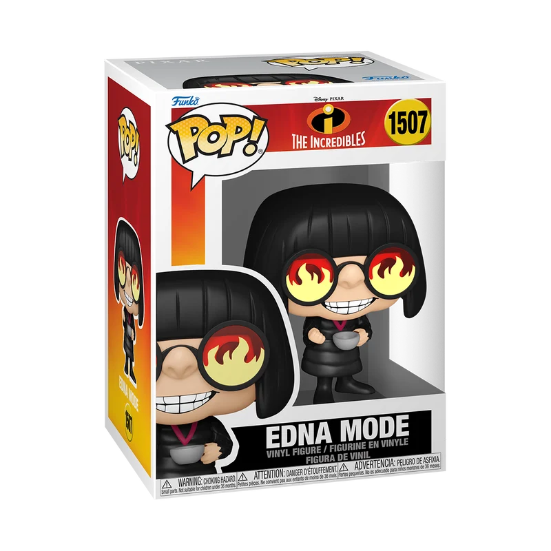 Figura Funko Pop de Edna Mode de Los Increíbles, con ojos de llama.