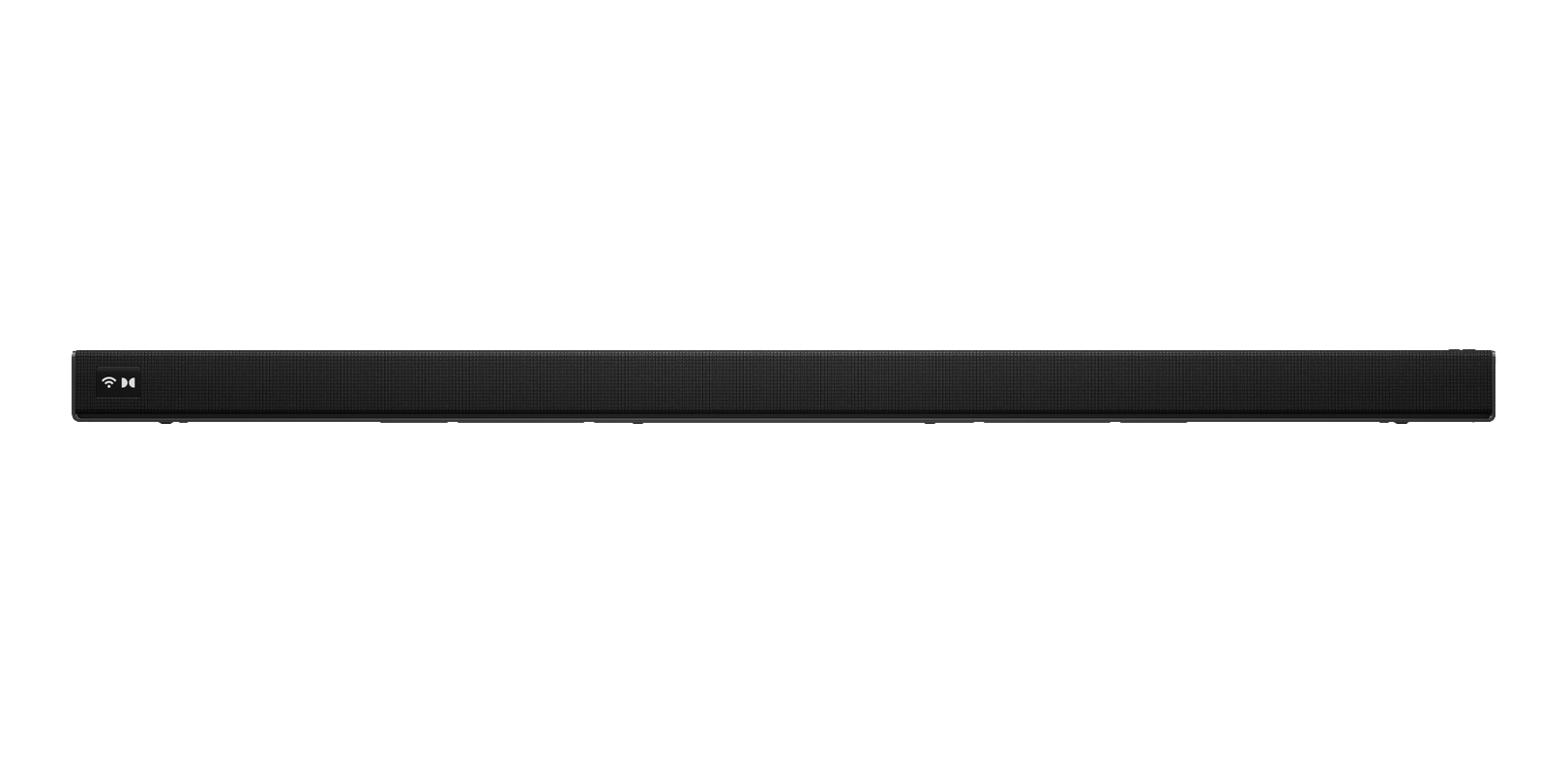 Barre de son noire avec boutons visibles et une icône Wi-Fi.