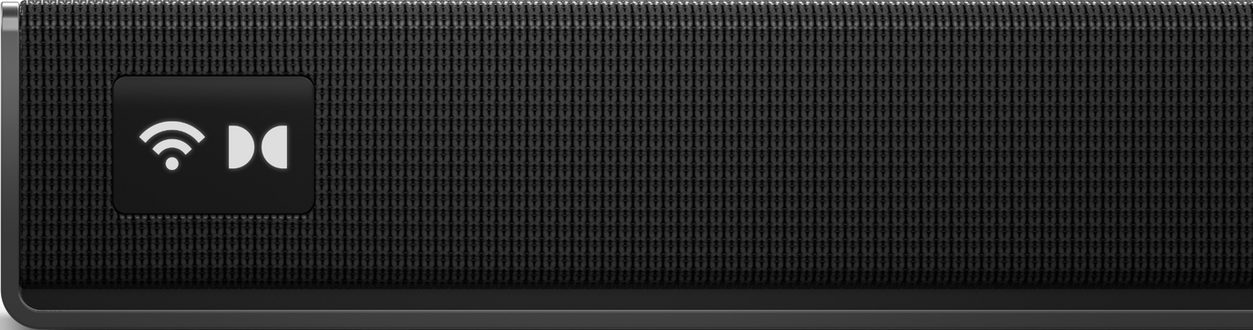 Haut-parleur noir avec logos Wi-Fi et Dolby.