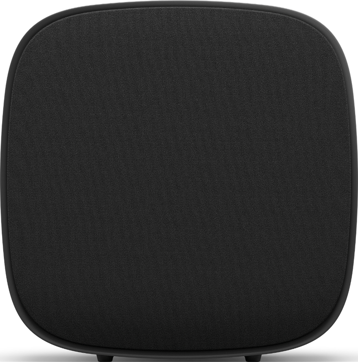 Enceinte noire aux coins arrondis sur fond blanc.
