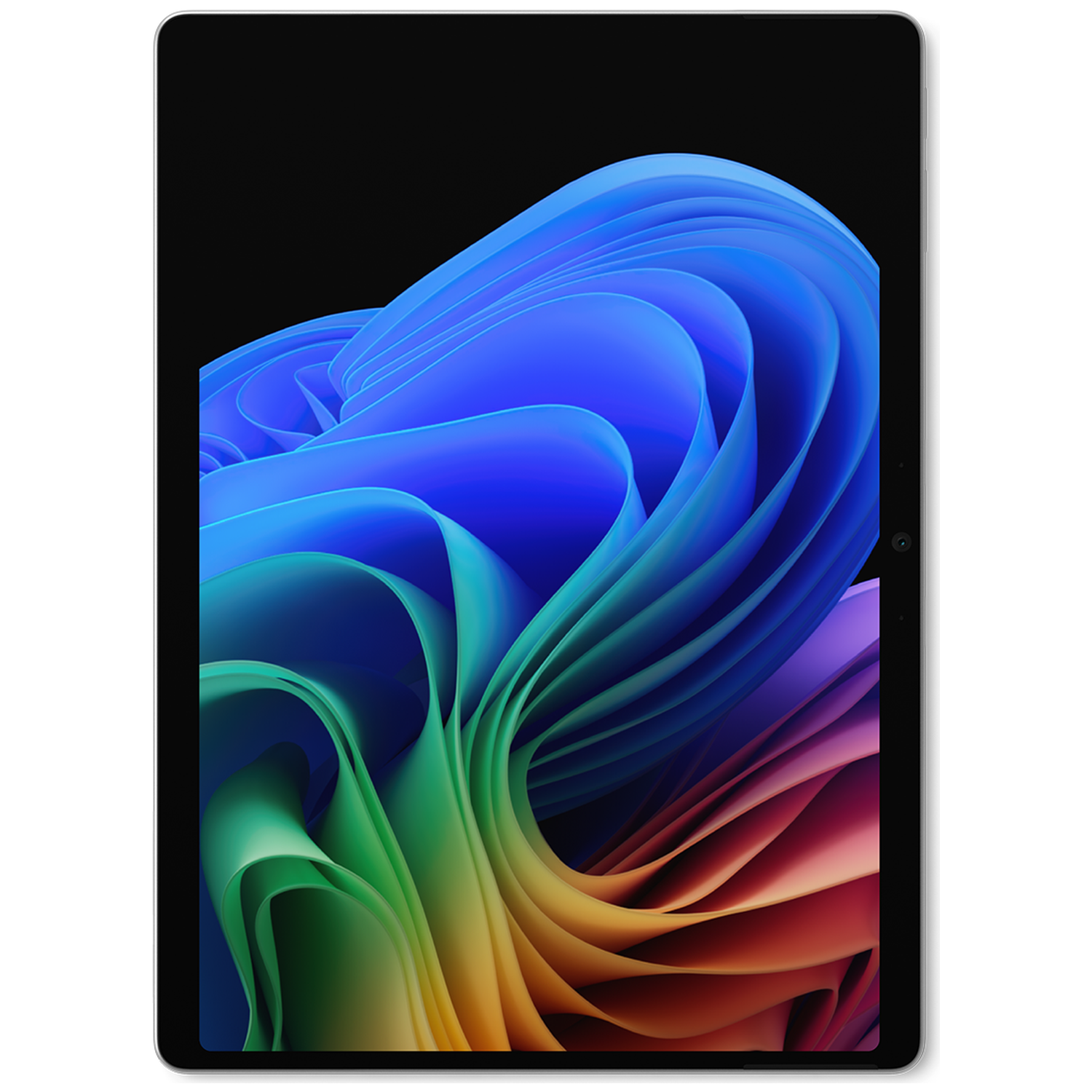 Een tablet met een kleurrijke, abstracte achtergrondafbeelding.