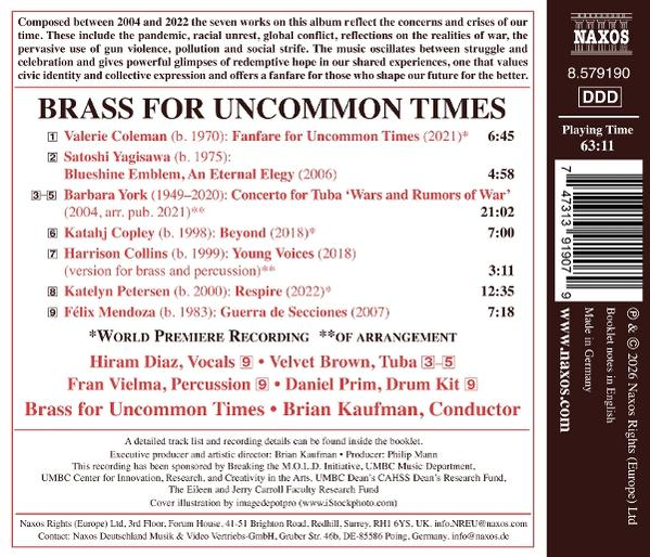 CD-Rückseite mit Trackliste und Informationen zum Album "Brass for Uncommon Times".