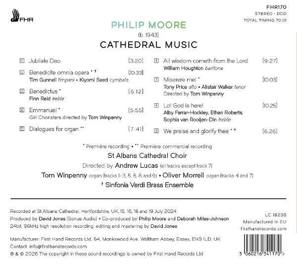Albumcover von Philip Moore, Cathedral Music, mit Titelliste und Details