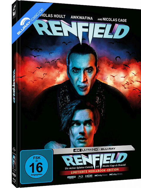 Das "Renfield" Blu-ray Cover zeigt Nicolas Cage als Dracula und Nicholas Hoult.