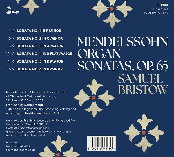 Albumcover mit Mendelssohns Orgelsonaten, Op. 65, von Samuel Bristow.