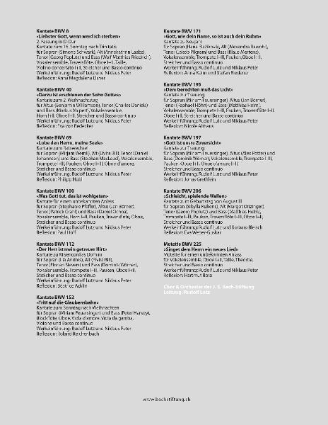 Liste von Bach-Kantaten und Motetten mit Besetzung und Aufführungsinformationen.