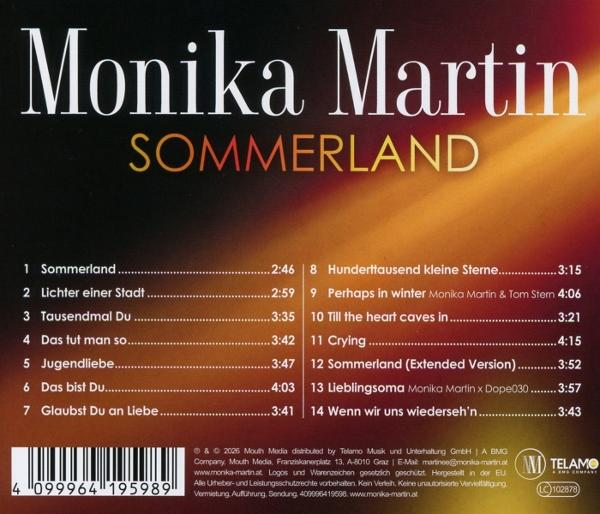 CD-Cover mit Titelliste des Albums SOMMERLAND von Monika Martin.