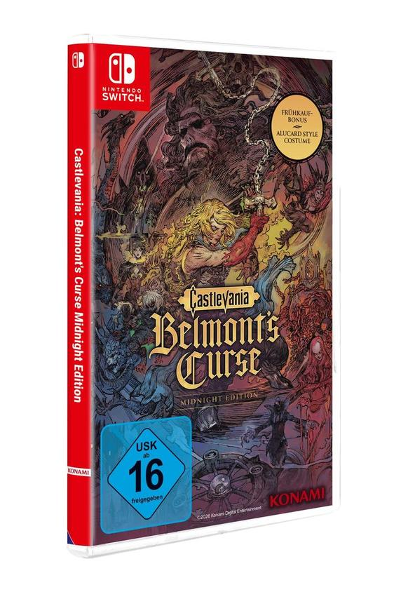 Nintendo Switch Spiel 'Castlevania: Belmont's Curse Midnight Edition' mit USK 16 Siegel.