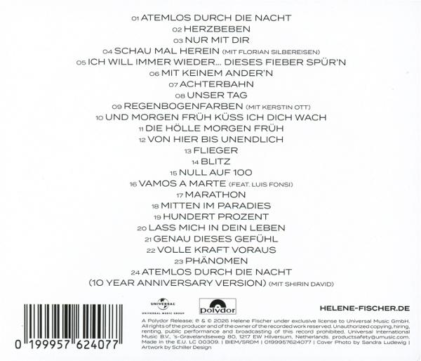 Rückseite eines Albums mit Songliste und Barcode. Mit "Atemlos durch die Nacht".