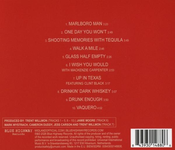 Roter CD-Backcover mit Songliste und Produktionsdetails.