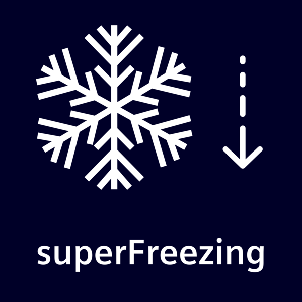 Aşağı ok ve 'superFreezing' yazılı kar tanesi simgesi.
